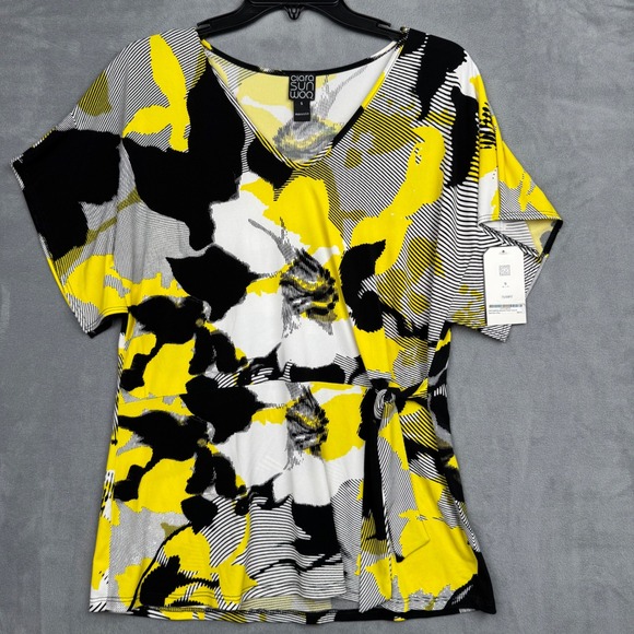 Clara Sun Woo Tops - Clara Sun Woo Abstract Floral Tunic Top Size S Yellow Black White NWT USA